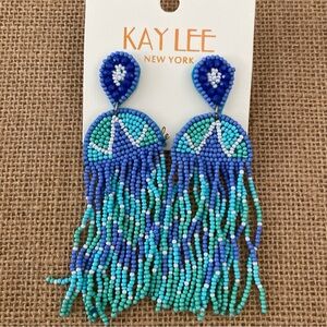 Blue Turquoise and Green Handmade Dangle Beaded Earrings Boho Style